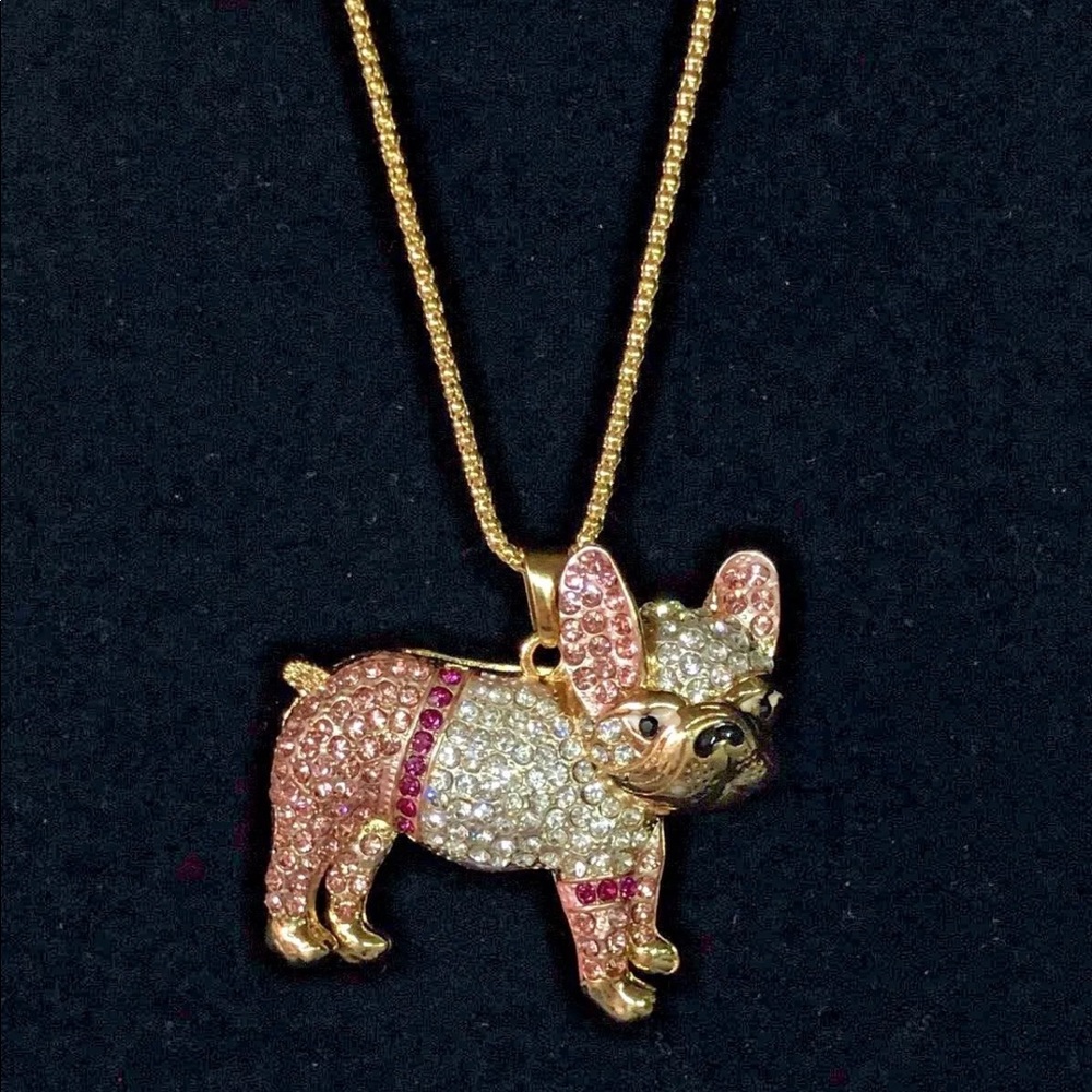 Betsey Johnson Bull Dog Pink Crystal 28” Necklace - Picture 3 of 8
